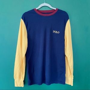 Vintage Ralph Lauren Polo Maroon, Blue, and Yellow Sweater